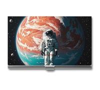 FHESDCW Lonely Astronaut Business Card Holder for Men & Women, Professional Card Case with Buckle Style Shut, Compact And Portable Metal Case for Office Workers, style, One Size, Classic