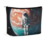 FHESDCW Lonely Astronaut Makeup Bag for Women PU Leather Waterproof Cosmetic Bag with Zipper Portable Travel Makeup Organizer