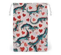 FHESDCW Love Green Dragon Drawstring Bag Canvas, Reusable Travel Jewelry Pouches, Washable Storage Bags for Gift, Candy, Cosmetics 20 * 25cm