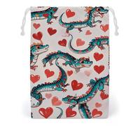 FHESDCW Love Green Dragon Drawstring Bag Canvas, Reusable Travel Jewelry Pouches, Washable Storage Bags for Gift, Candy, Cosmetics 12 * 18cm