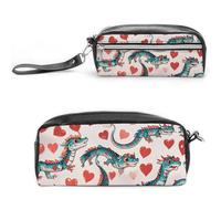 FHESDCW Love Green Dragon Pencil Case Large Capacity with Zipper, Hanging Water Proof Cosmetic Bag for Travel, Vintage Leather Pencil Pouch for Women Men