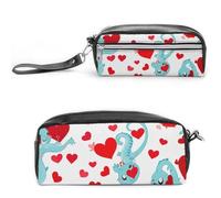 FHESDCW Love Little Dragon Pencil Case Large Capacity with Zipper, Hanging Water Proof Cosmetic Bag for Travel, Vintage Leather Pencil Pouch for Women Men