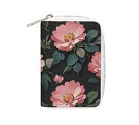 FHESDCW Lovely Flowers Card Holder for Men Women, Leather Credit Card Holder with 20 Card Slots Small Purse with Zipper
