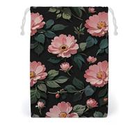FHESDCW Lovely Flowers Drawstring Bag Canvas, Reusable Travel Jewelry Pouches, Washable Storage Bags for Gift, Candy, Cosmetics 12 * 18cm