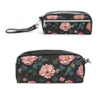 FHESDCW Lovely Flowers Pencil Case Large Capacity with Zipper, Hanging Water Proof Cosmetic Bag for Travel, Vintage Leather Pencil Pouch for Women Men