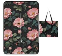 FHESDCW Lovely Flowers Picnic Blanket with Zippered Tote Bag, Waterproof Portable Outdoor Blanket, Lightweight Foldable Outdoor Mat for Beach, Camping, Park, 150x100cm