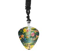 FHESDCW Magic Forest Guitar Pick Necklace, Titanium Steel Guitar Pick with 23Inch Black Cord, Unique Music Jewelry Gift for Men Women
