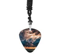 FHESDCW Magnificent Rainstorm Cloud Guitar Pick Necklace, Titanium Steel Guitar Pick with 23Inch Black Cord, Unique Music Jewelry Gift for Men Women