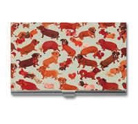 FHESDCW Many Romantic Dachshunds Business Card Holder for Men & Women, Professional Card Case with Buckle Style Shut, Compact And Portable Metal Case for Office Workers, style, One Size, Classic