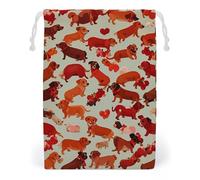 FHESDCW Many Romantic Dachshunds Drawstring Bag Canvas, Reusable Travel Jewelry Pouches, Washable Storage Bags for Gift, Candy, Cosmetics 20 * 25cm
