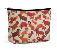 FHESDCW Many Romantic Dachshunds Makeup Bag for Women PU Leather Waterproof Cosmetic Bag with Zipper Portable Travel Makeup Organizer