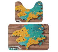 FHESDCW Map on Wooden Background Bathroom Rugs Set 2 Piece - Super Soft Coral Fleece Bath Rug & U-Shaped Toilet Mat Non-Slip Absorbent Floor Mat for Bathroom, Living Room, Bedroom 15.7"x23.6"