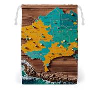 FHESDCW Map on Wooden Background Drawstring Bag Canvas, Reusable Travel Jewelry Pouches, Washable Storage Bags for Gift, Candy, Cosmetics 12 * 18cm