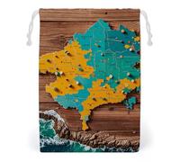 FHESDCW Map on Wooden Background Drawstring Bag Canvas, Reusable Travel Jewelry Pouches, Washable Storage Bags for Gift, Candy, Cosmetics 20 * 25cm