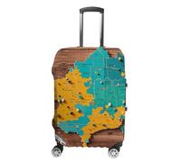 FHESDCW Map on Wooden Background Luggage Covers for Suitcases, Washable Travel Accessories, Anti-Scratch & Dust Protection Suitcase Cover Protector Fits 19-32 Inch Luggage, style, M, Classic