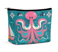 FHESDCW Marine Creatures for Navigation Makeup Bag for Women PU Leather Waterproof Cosmetic Bag with Zipper Portable Travel Makeup Organizer