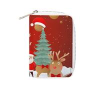 FHESDCW Merry Christmas And Happy New Year Card Holder for Men Women, Leather Credit Card Holder with 20 Card Slots Small Purse with Zipper