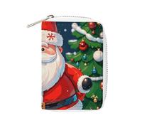 FHESDCW Merry Christmas Santa Claus Card Holder for Men Women, Leather Credit Card Holder with 20 Card Slots Small Purse with Zipper