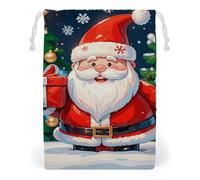 FHESDCW Merry Christmas Santa Claus Drawstring Bag Canvas, Reusable Travel Jewelry Pouches, Washable Storage Bags for Gift, Candy, Cosmetics 12 * 18cm