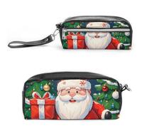 FHESDCW Merry Christmas Santa Claus Pencil Case Large Capacity with Zipper, Hanging Water Proof Cosmetic Bag for Travel, Vintage Leather Pencil Pouch for Women Men