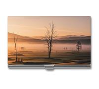 FHESDCW Misty Sunrise Business Card Holder for Men & Women, Professional Card Case with Buckle Style Shut, Compact And Portable Metal Case for Office Workers, style, One Size, Classic