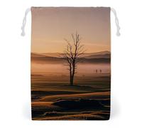 FHESDCW Misty Sunrise Drawstring Bag Canvas, Reusable Travel Jewelry Pouches, Washable Storage Bags for Gift, Candy, Cosmetics 12 * 18cm