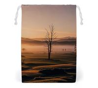FHESDCW Misty Sunrise Drawstring Bag Canvas, Reusable Travel Jewelry Pouches, Washable Storage Bags for Gift, Candy, Cosmetics 20 * 25cm