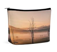 FHESDCW Misty Sunrise Makeup Bag for Women PU Leather Waterproof Cosmetic Bag with Zipper Portable Travel Makeup Organizer