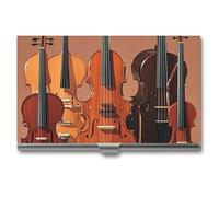 FHESDCW Monochrome String Instruments Business Card Holder for Men & Women, Professional Card Case with Buckle Style Shut, Compact And Portable Metal Case for Office Workers, style, One Size, Classic