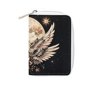 FHESDCW Moon And Flowers Card Holder for Men Women, Leather Credit Card Holder with 20 Card Slots Small Purse with Zipper