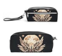 FHESDCW Moon And Flowers Pencil Case Large Capacity with Zipper, Hanging Water Proof Cosmetic Bag for Travel, Vintage Leather Pencil Pouch for Women Men
