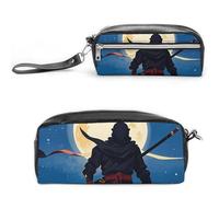 FHESDCW Moonlight Watercolor Style Ninja Pencil Case Large Capacity with Zipper, Hanging Water Proof Cosmetic Bag for Travel, Vintage Leather Pencil Pouch for Women Men