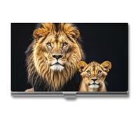 FHESDCW Mother Lion And Young Lion Business Card Holder for Men & Women, Professional Card Case with Buckle Style Shut, Compact And Portable Metal Case for Office Workers, style, One Size, Classic