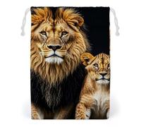 FHESDCW Mother Lion And Young Lion Drawstring Bag Canvas, Reusable Travel Jewelry Pouches, Washable Storage Bags for Gift, Candy, Cosmetics 12 * 18cm