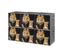 FHESDCW Mother Lion And Young Lion Foldable Storage Box with Handles, Durable Oxford Storage Cubes, 6PCS Collapsible Closet Organizer for Home, Shelf, Office, Travel