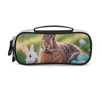 FHESDCW Mother Rabbit And Little Easter Bunny Pencil Case with Zipper - Large Capacity, Portable Small Cosmetic Bag for Travel, Vintage PU Leather Pencil Pouch for Women Men