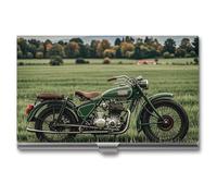 FHESDCW Motorcycles on Green Grass Business Card Holder for Men & Women, Professional Card Case with Buckle Style Shut, Compact And Portable Metal Case for Office Workers, style, One Size, Classic