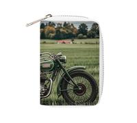 FHESDCW Motorcycles on Green Grass Card Holder for Men Women, Leather Credit Card Holder with 20 Card Slots Small Purse with Zipper