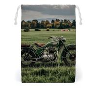 FHESDCW Motorcycles on Green Grass Drawstring Bag Canvas, Reusable Travel Jewelry Pouches, Washable Storage Bags for Gift, Candy, Cosmetics 20 * 25cm
