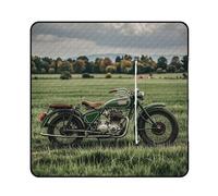 FHESDCW Motorcycles on Green Grass Picnic Blanket with Zippered Tote Bag, Waterproof Portable Outdoor Blanket, Lightweight Foldable Outdoor Mat for Beach, Camping, Park, 150x150cm