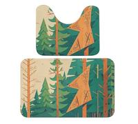 FHESDCW Mountain Fir Forest Bathroom Rugs Set 2 Piece - Super Soft Coral Fleece Bath Rug & U-Shaped Toilet Mat Non-Slip Absorbent Floor Mat for Bathroom, Living Room, Bedroom 19.7"x31.5"