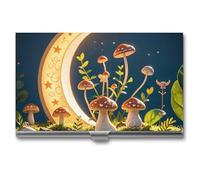 FHESDCW Mushroom Moon And Stars Business Card Holder for Men & Women, Professional Card Case with Buckle Style Shut, Compact And Portable Metal Case for Office Workers, style, One Size, Classic