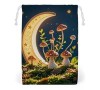FHESDCW Mushroom Moon And Stars Drawstring Bag Canvas, Reusable Travel Jewelry Pouches, Washable Storage Bags for Gift, Candy, Cosmetics 20 * 25cm