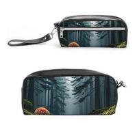 FHESDCW Mushrooms on The Dark Pencil Case Large Capacity with Zipper, Hanging Water Proof Cosmetic Bag for Travel, Vintage Leather Pencil Pouch for Women Men
