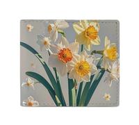 FHESDCW Narcissus Wallet Elegant Leather Wallets with ID Window & 2 Card Slots, Slim Bifold Wallet for Men Women