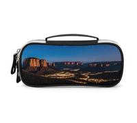 FHESDCW Night Western Style Pencil Case with Zipper - Large Capacity, Portable Small Cosmetic Bag for Travel, Vintage PU Leather Pencil Pouch for Women Men