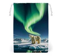 FHESDCW Northern Lights Polar Bear Drawstring Bag Canvas, Reusable Travel Jewelry Pouches, Washable Storage Bags for Gift, Candy, Cosmetics 20 * 25cm