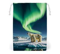 FHESDCW Northern Lights Polar Bear Drawstring Bag Canvas, Reusable Travel Jewelry Pouches, Washable Storage Bags for Gift, Candy, Cosmetics 12 * 18cm