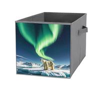 FHESDCW Northern Lights Polar Bear Foldable Storage Box with Handles, Durable Oxford Storage Cubes, 1PCS Collapsible Closet Organizer for Home, Shelf, Office, Travel