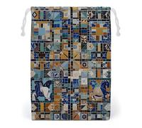 FHESDCW Nostalgic Marble Mosaic Drawstring Bag Canvas, Reusable Travel Jewelry Pouches, Washable Storage Bags for Gift, Candy, Cosmetics 20 * 25cm